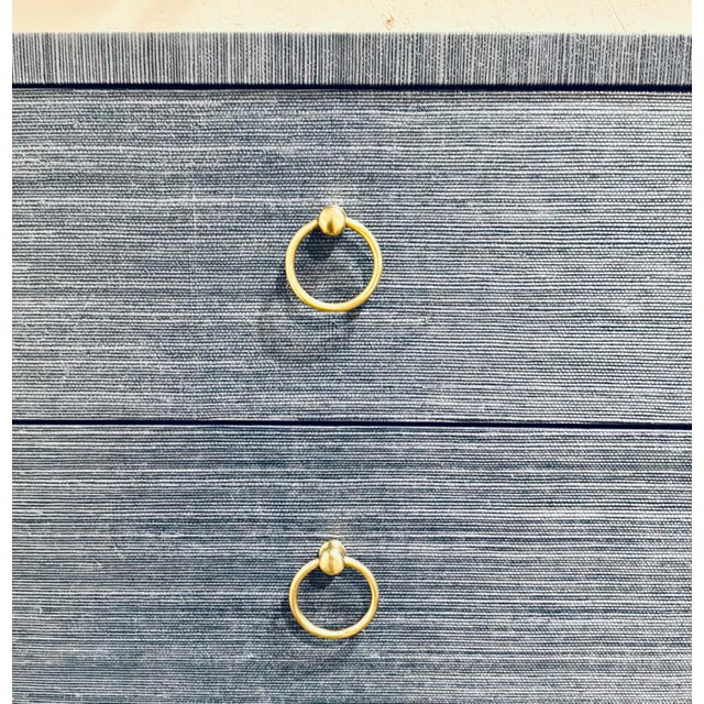 Villa and House Asian Modern Blue Grasscloth Tall Ming Chest of Drawers For Sale In Atlanta - Image 6 of 9