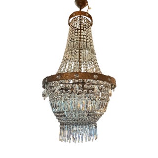 Antique Crystal Chandelier with Patinated Bronze Frame, 1890s For Sale