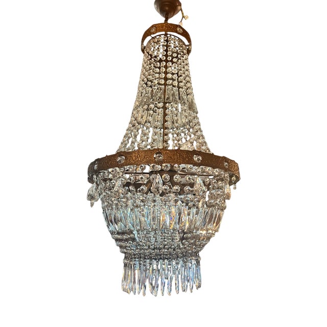 Antique Crystal Chandelier with Patinated Bronze Frame, 1890s For Sale