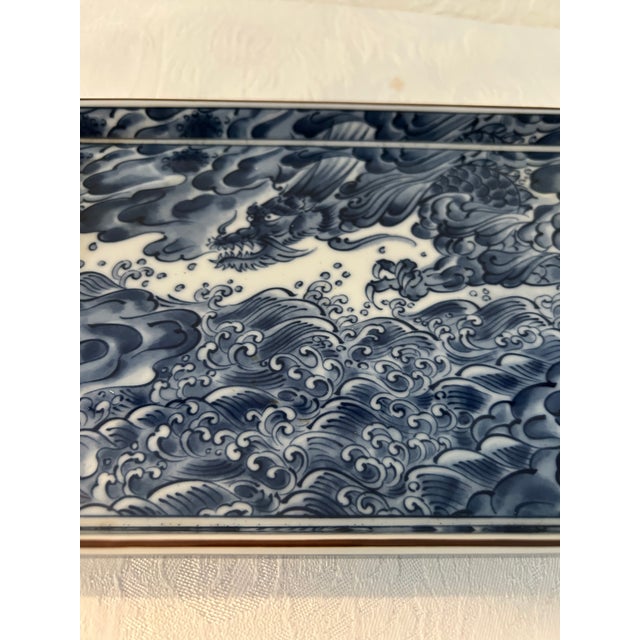1970s Japanese Blue Dragon Handled Tray For Sale - Image 4 of 5