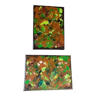 Pair of Acrylic Paintings on Canvas 7" by 5" Titled Le Printemps" Spring by Yjr For Sale