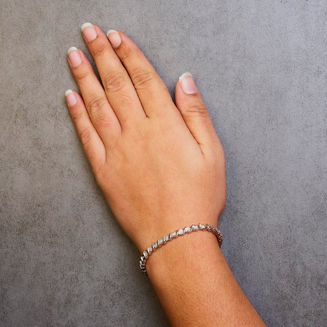 14K Rose Gold Plated .925 Sterling Silver 1/4 Cttw Diamond Round Miracle Plate and "S" Link Tennis Bracelet (I-J Color, I2- I3 Clarity) - 7" For Sale In New York - Image 6 of 7