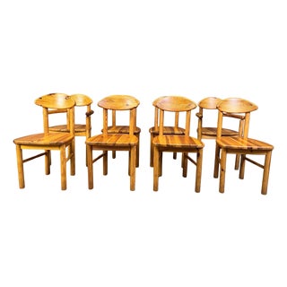 Vintage Pine Wood Dining Chairs, 1980s, Set of 8 For Sale
