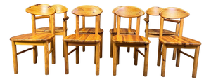 Vintage Pine Wood Dining Chairs, 1980s, Set of 8