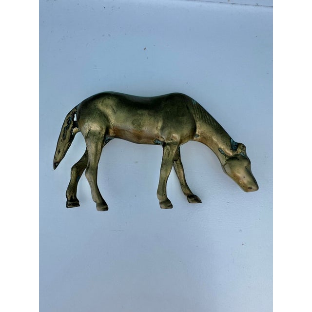 Mid-Century Modern Vintage Brass Horse Grazing For Sale - Image 3 of 3