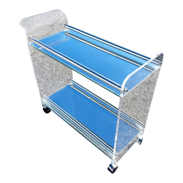 Postmodern Lucite Mirrored Bar Cart For Sale
