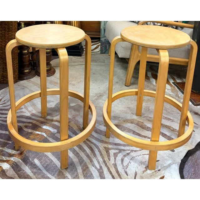 Mid-Century Modern Alvar Aalto for Artek Style Bentwood Stools, a Pair For Sale - Image 3 of 6