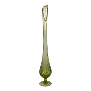 Mid-Century 21" Avocado Green Thumbprint Art Glass Swung Vase by Fenton