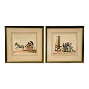 Pair of Antique Hand-Colored Genre Scene Prints – Framed, Haley & Steele Boston Provenance