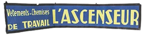 Blue & Yellow Canvas Advertising L’Ascenseur Banner, 1950s
