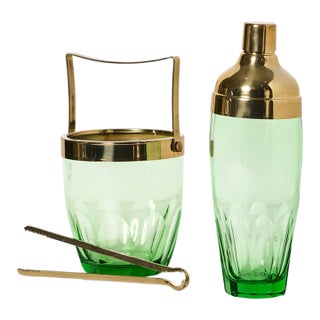 1950s American Shaker Green Brass Cocktail Set For Sale
