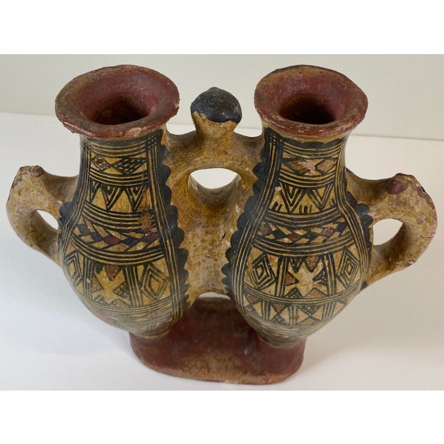 Arts & Crafts Vintage Double-Chamber Geometric Ceramic Vessel, Marked and Dated 11-8-54 For Sale - Image 3 of 7