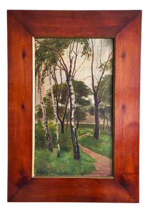 Art Nouveau Birch Trees, 19th Century, Oil Painting, Framed