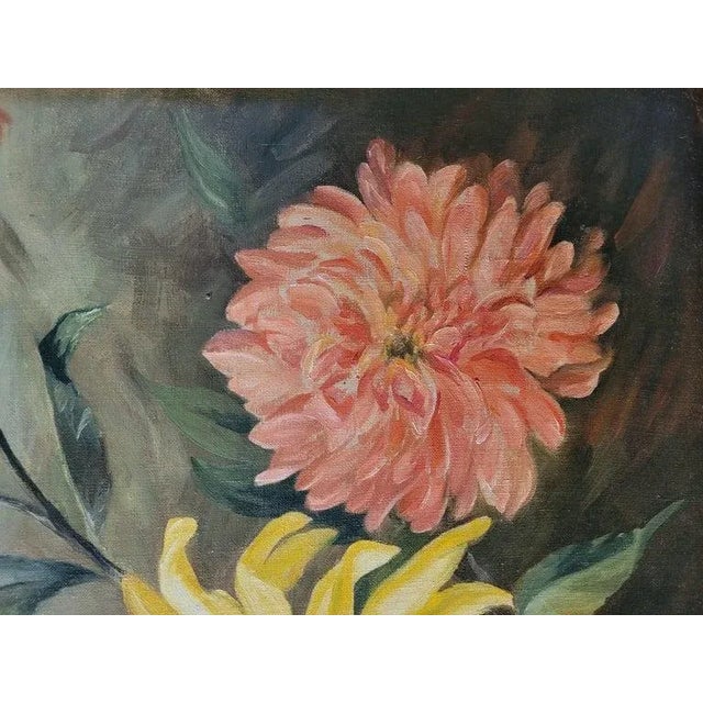 Early 20th C Oil Painting of Chrysanthemums For Sale - Image 10 of 12