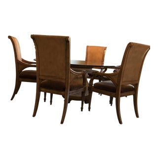 Unique Round Dining Table With 6 Rush Back Chairs For Sale