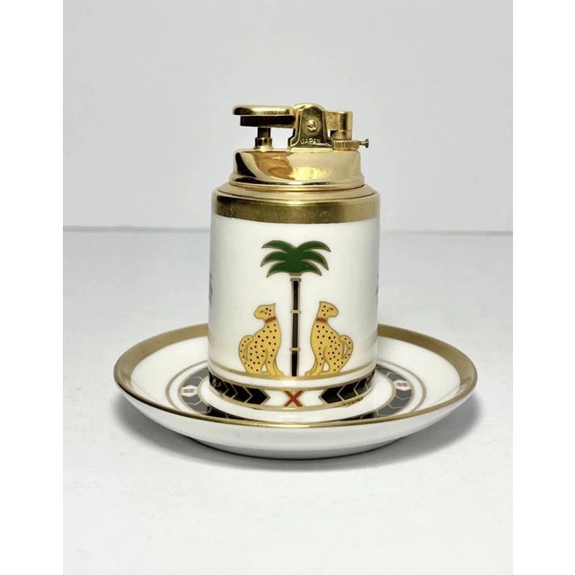 Christian Dior 1990s Christian Dior "Casablanca" Porcelain Table Lighter & Round Ashtray Set For Sale - Image 4 of 16
