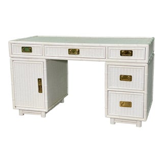 Wicker and Faux Bamboo Writing Desk For Sale