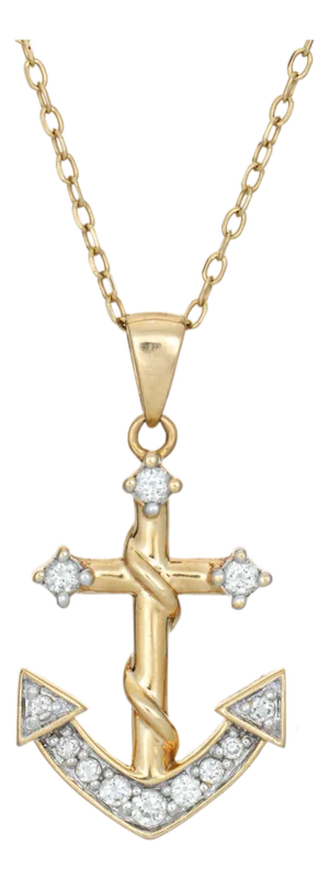 Vintage Diamond Anchor Necklace 14k Yellow Gold 19" Chain Estate Ocean Jewelry