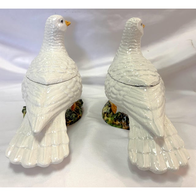 Vintage Italian Porcelain Turtle Dove Boxes- A Pair For Sale - Image 11 of 17
