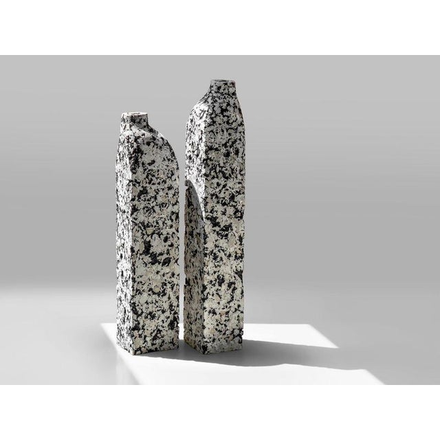 Set of 2 block white vases by donatas zukauskas. Dimensions: tall: d 8,5 x w 8,5 x h 59 cm. Short: d 8 x w 10,5 x h 51 cm....