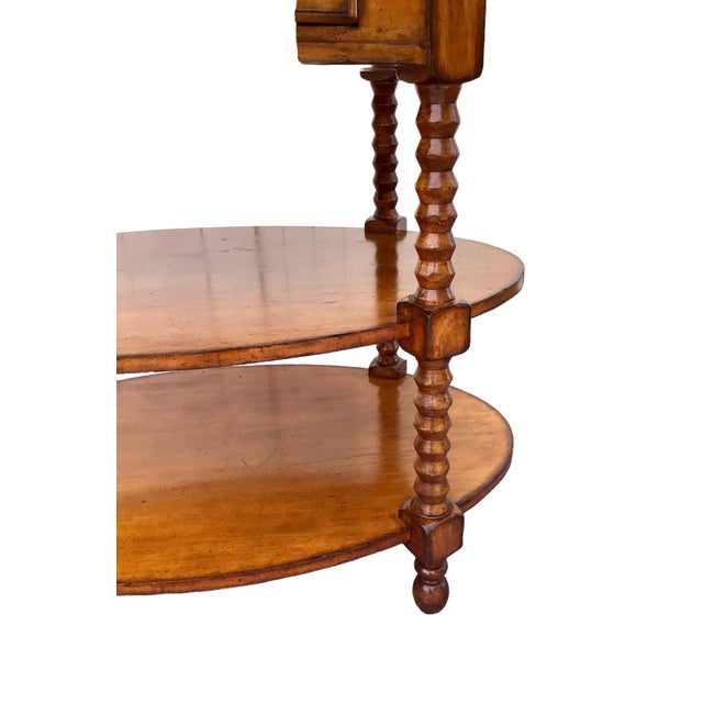 1970s Vintage Tall Oval Theodore Alexander Style Table With Turned Spindle Legs and Two Shelves For Sale - Image 10 of 12