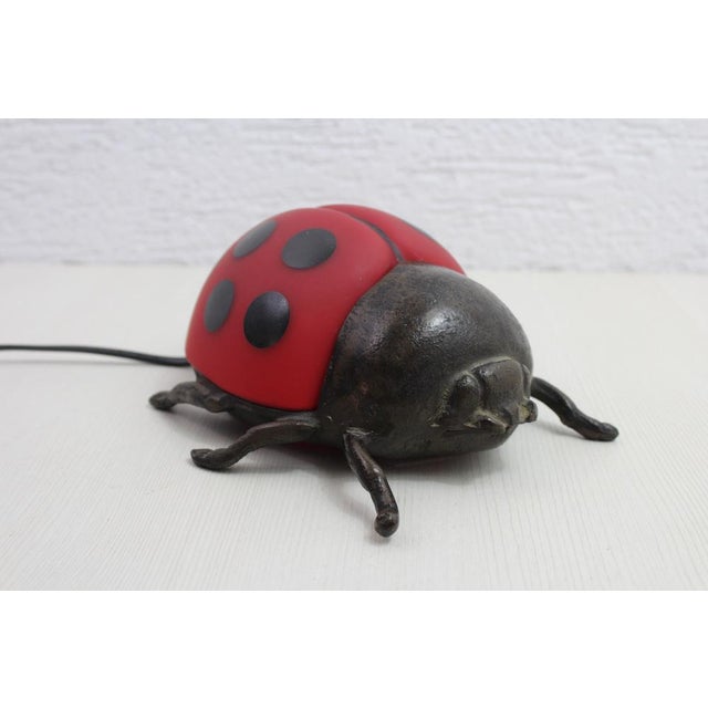 Ladybug Lamp in Cast Iron and Glass Paste, 1970s, in Very Good conditions. Designed 1970 to 1979 European Plug (up to...