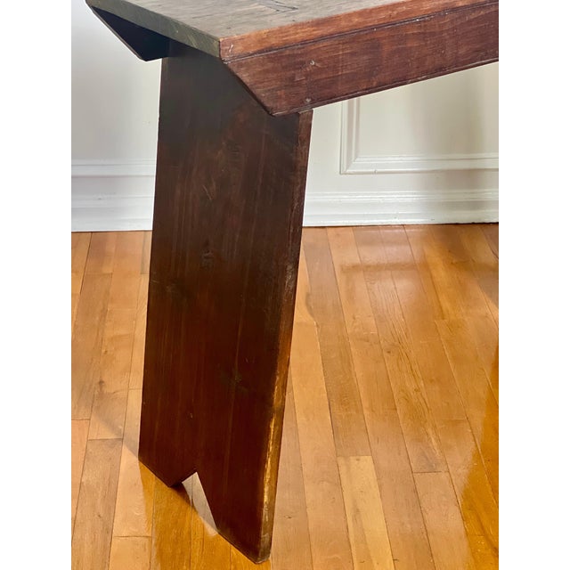 Antique Primitive Farmhouse Walnut Mortised Narrow Console or Workbench For Sale - Image 9 of 12