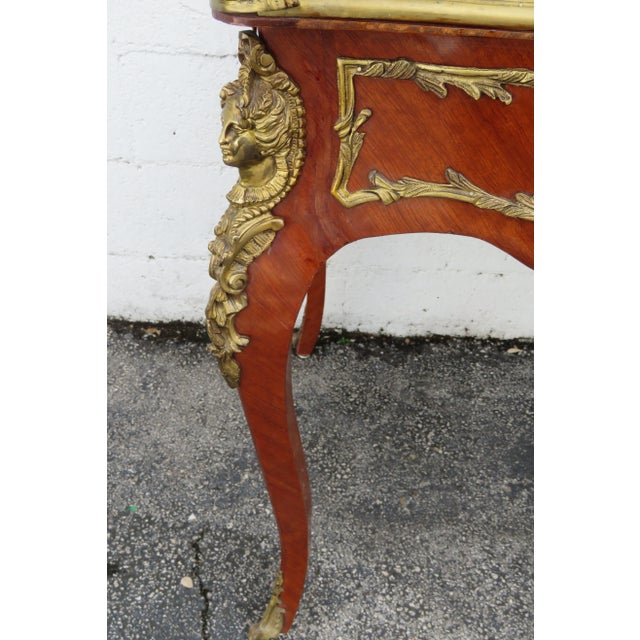 Brown French Green Leather Top With Metal Accent Large Partner Desk 6117 For Sale - Image 8 of 18