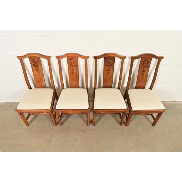 1970s Thomasville Mid-Century Hollywood Regency Chinoiserie Carved Walnut Dining Chairs, Set of Four For Sale - Image 5 of 13
