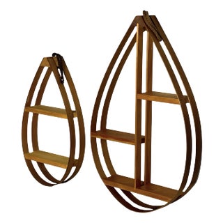 1970s Danish Modern Teardrop Bentwood Wall Shelf Curios, Pair For Sale