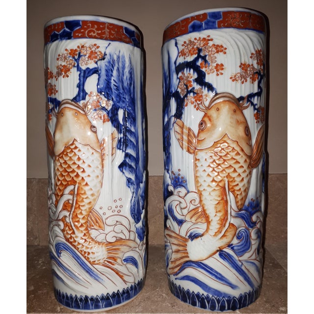 Arita Porcelain Vases with Carps Decoration, Japan, Set of 2 For Sale - Image 15 of 18