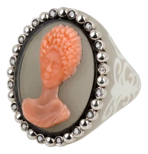 Miriam Salat Mythological Roman Cameo Resin Ring Set In Sterling Silver & Topaz