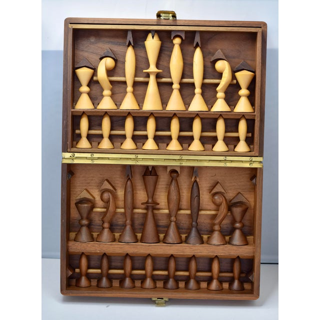 Anri Space Age Chess Set by Elliott Walnut Maple 1950 Italy, No Board For Sale - Image 13 of 13