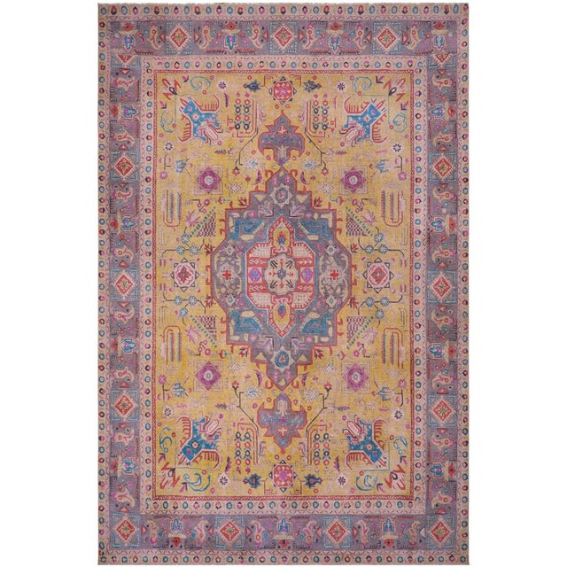 Shabby Chic Vintage 1990's Yellow/Gray Wool Rug - 8'6'' X 12'5'' For Sale - Image 10 of 10