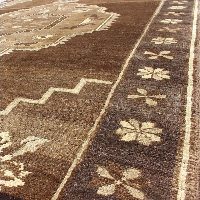 Mid 20th Century Vintage Brown Turkish Rug With Geometric Design in Various Brown Colors For Sale In Atlanta - Image 6 of 10