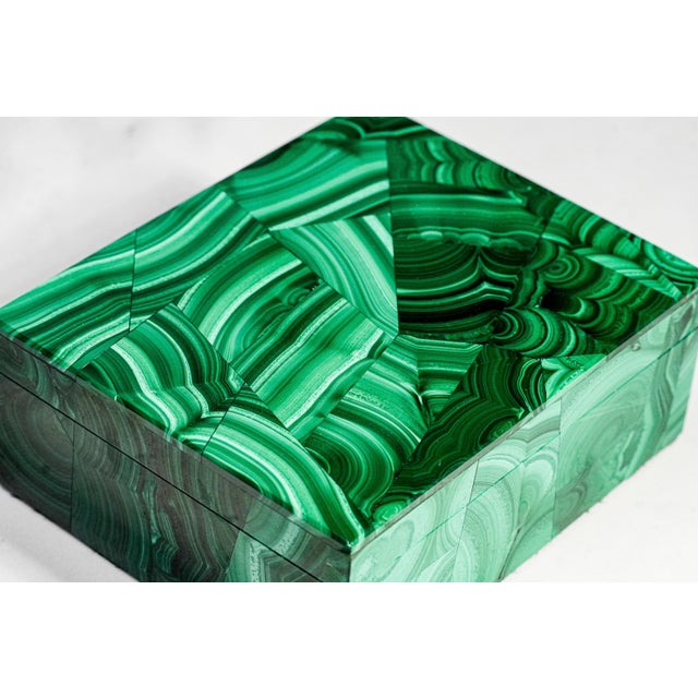 1970s Stunning Vintage European Malachite Box Hand Cut Geometric Stone Mid Century Luxury Home Decor For Sale - Image 5 of 14