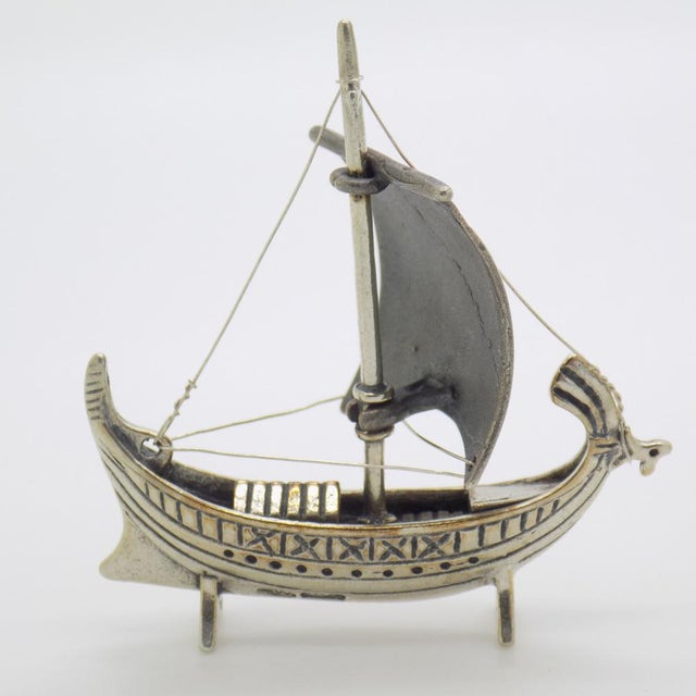Vintage Italian Handmade Silver Ship Figurine, 1980s For Sale - Image 4 of 12