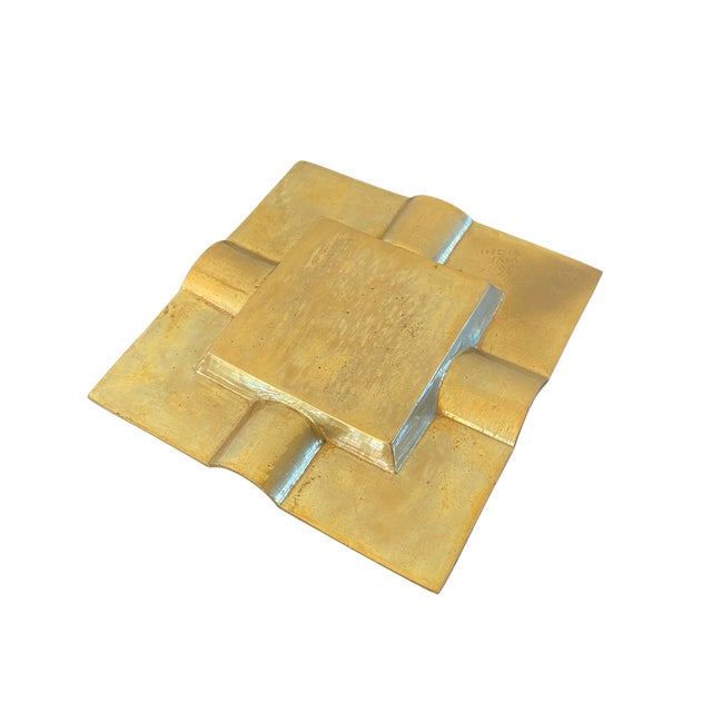 Mid-Century Modern Vintage Hand-Engraved Solid Brass Ashtray, Made in India For Sale - Image 3 of 4