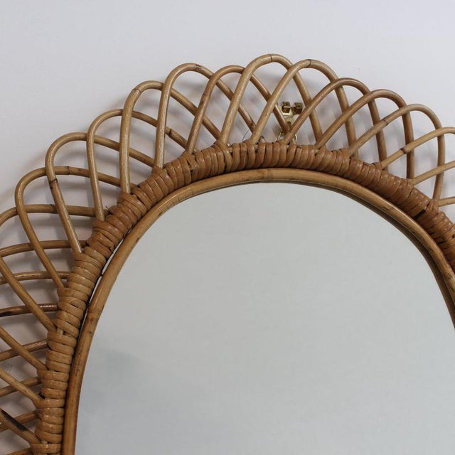 Vintage Italian Rattan Wall Mirror, 1960s For Sale - Image 3 of 12
