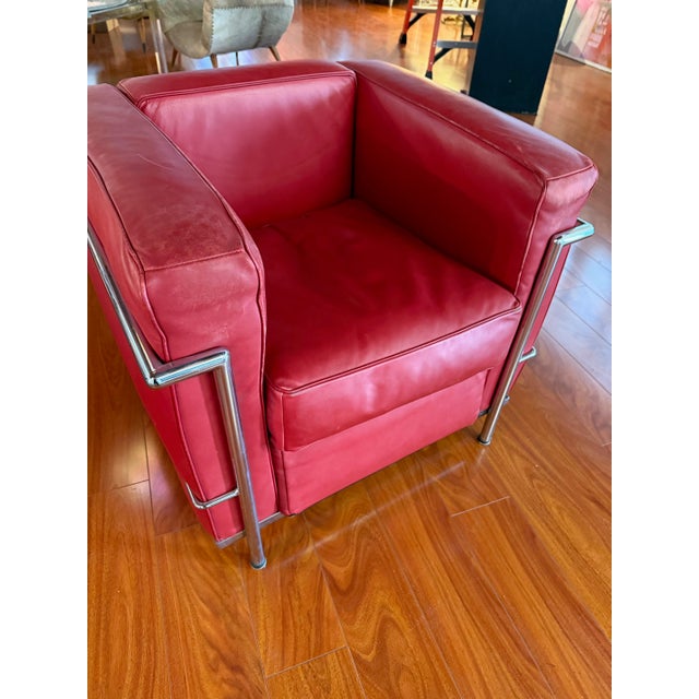 Chrome and Red Leather Club Chair in the Style of Le Corbusier For Sale - Image 4 of 10