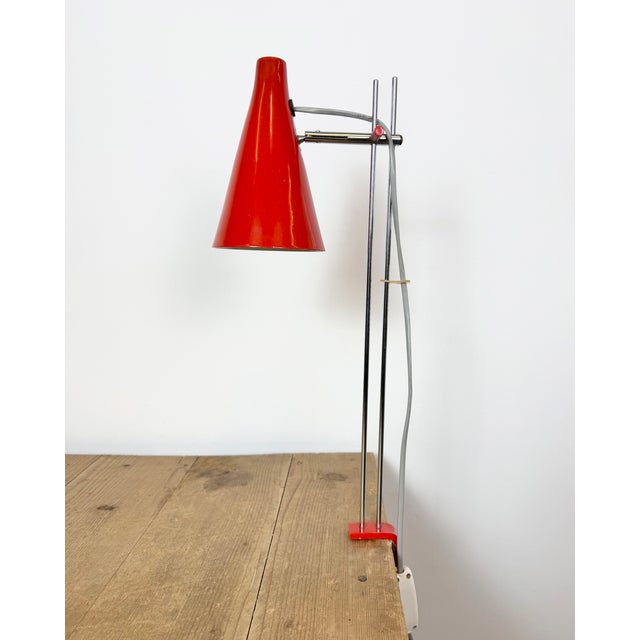 Industrial Vintage Red Table Lamp by Josef Hůrka for Lidokov, 1960s For Sale - Image 3 of 18