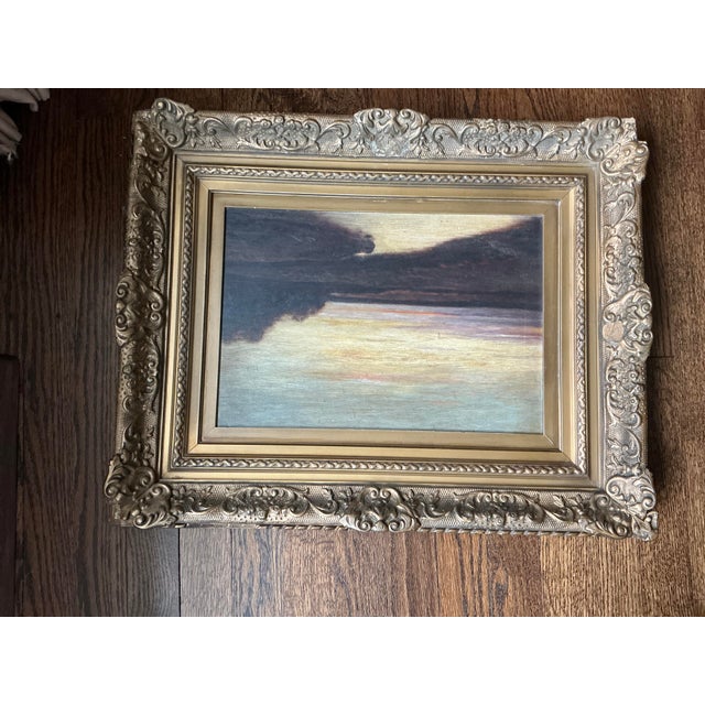 Wood Antique Tonalist Landscape Oil Painting in Ornate Guilt Frame For Sale - Image 7 of 8