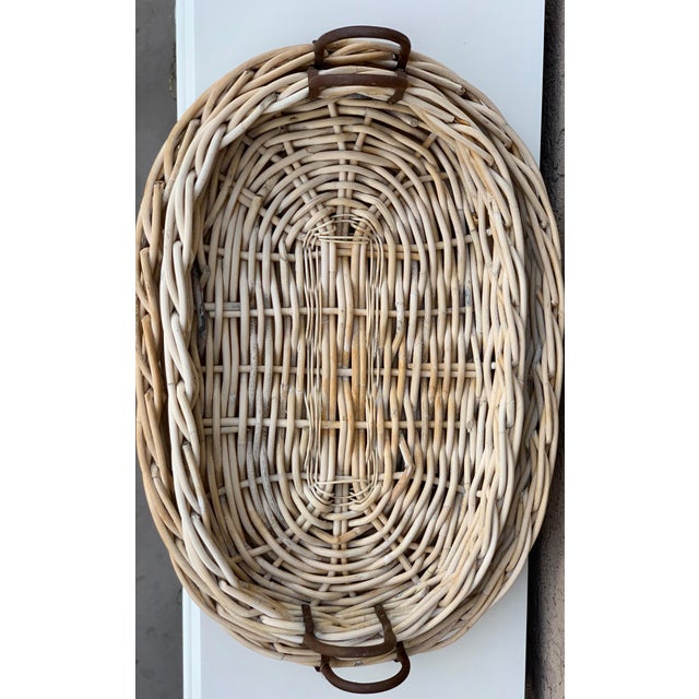 Large White Washed Tray Baskets With Iron Handles a Pair Chairish