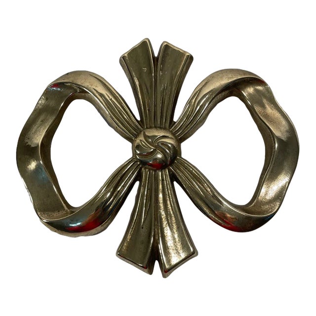 Vintage Solid Brass Bow Trivet or Wall Decor For Sale
