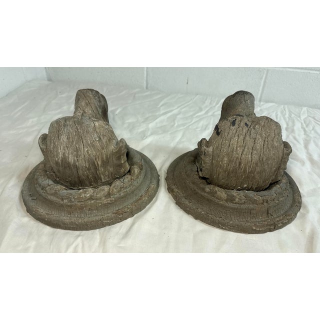 Pair Antique Hand Carved Dog Architectural Salvage Wall Sculpture Conklin Port For Sale - Image 13 of 13