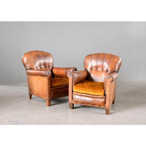 Art Deco French Leather Armchairs 1920s, Set of 2 For Sale - Image 16 of 17