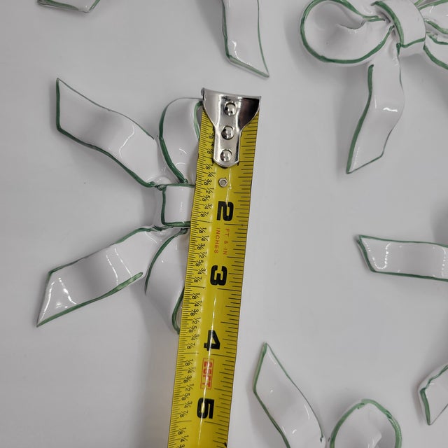 White Vintage 5 Ceramic Bows Majolica Green Rim Knife Holder Rests Table Decor For Sale - Image 8 of 8