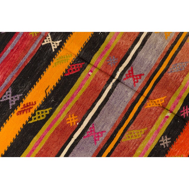 Red 1950s Handwoven Striped Tribal Rug With Small Geometric Motifs For Sale - Image 8 of 10