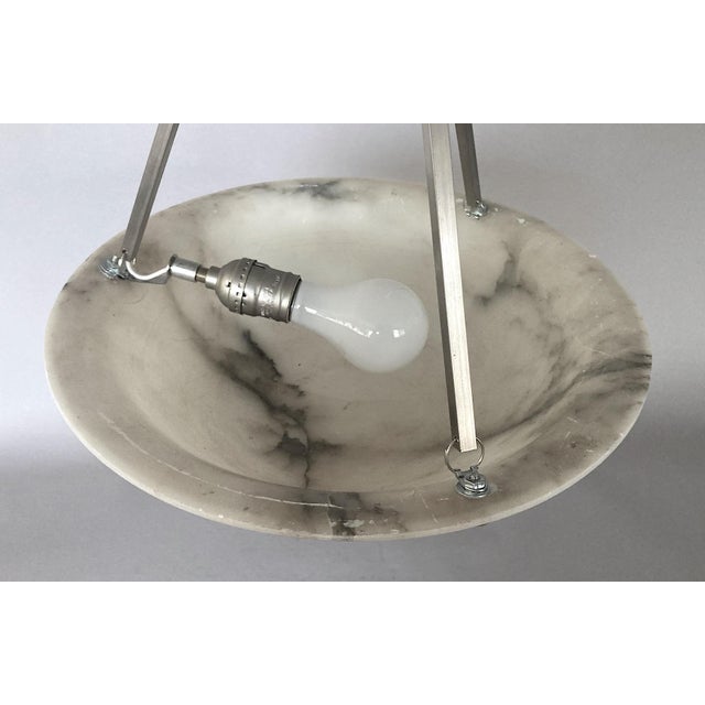 1920s French Alabaster Pendant in Black and White, Flared Edge, Nickel Hardware For Sale In San Francisco - Image 6 of 7