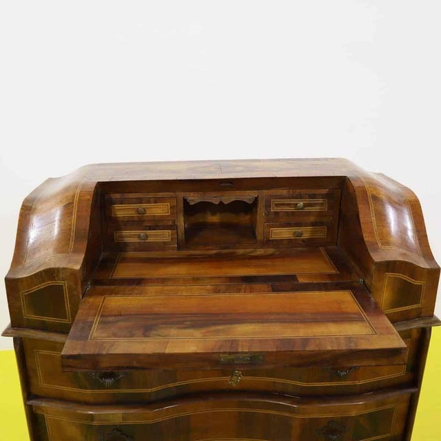 Wooden Writing Desk with Inlays and Three Curved Drawers For Sale - Image 9 of 18